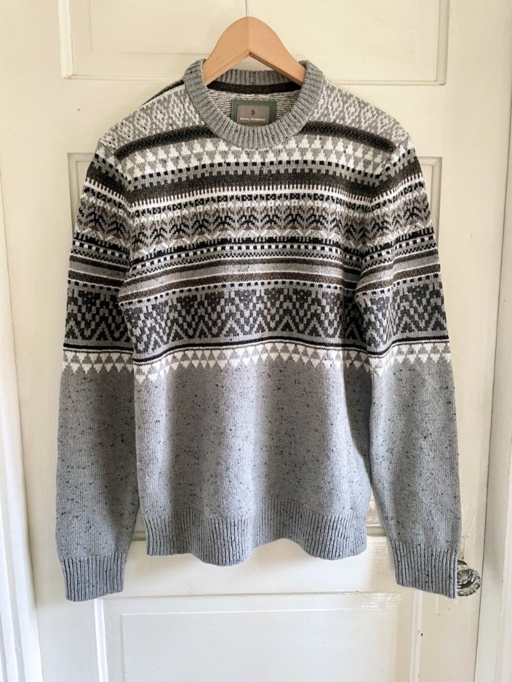 Royal Robbins Men's Gray & Brown Fair Isle Wool Blend Sweater S